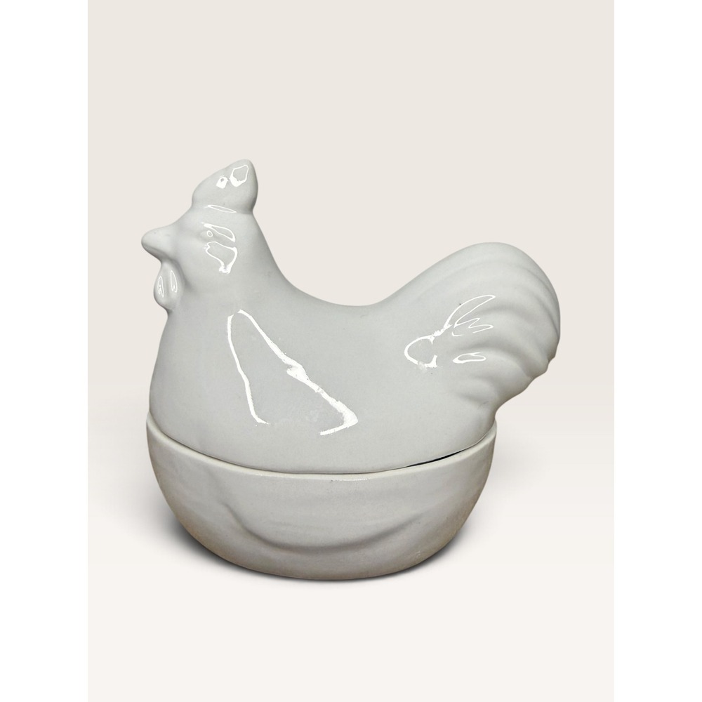 Vintage Hen On Nest Porcelain Covered Dish White MCM Farmhouse Country Kitchen